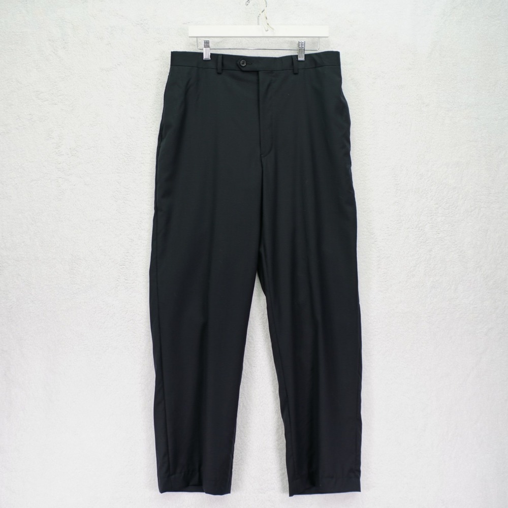 Pronto Uomo Platinum Black Wool Dress Pants Trousers‎ Flat Front High Rise 34/31